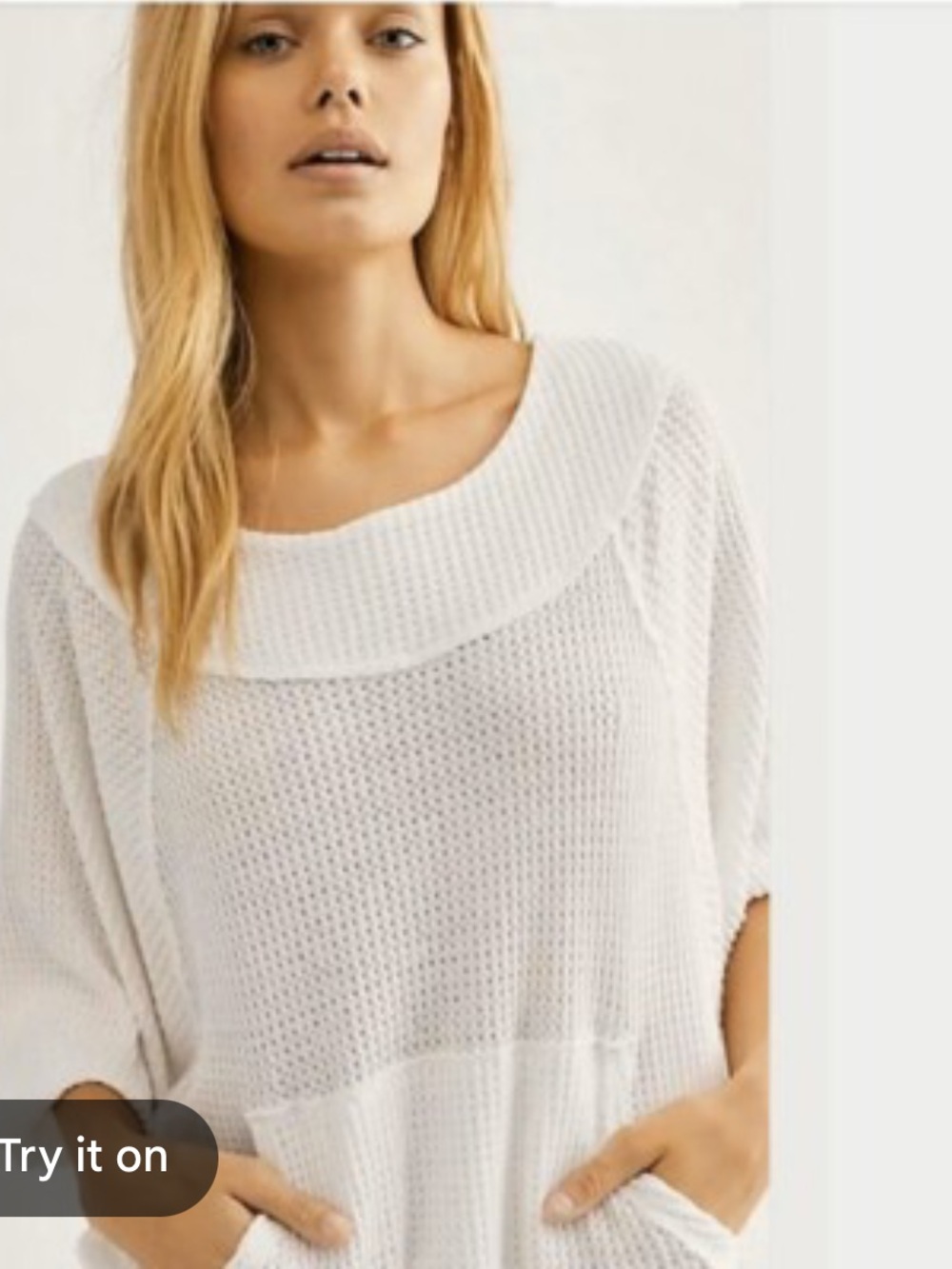 Free People White Waffle-Knit Scoopneck Top
